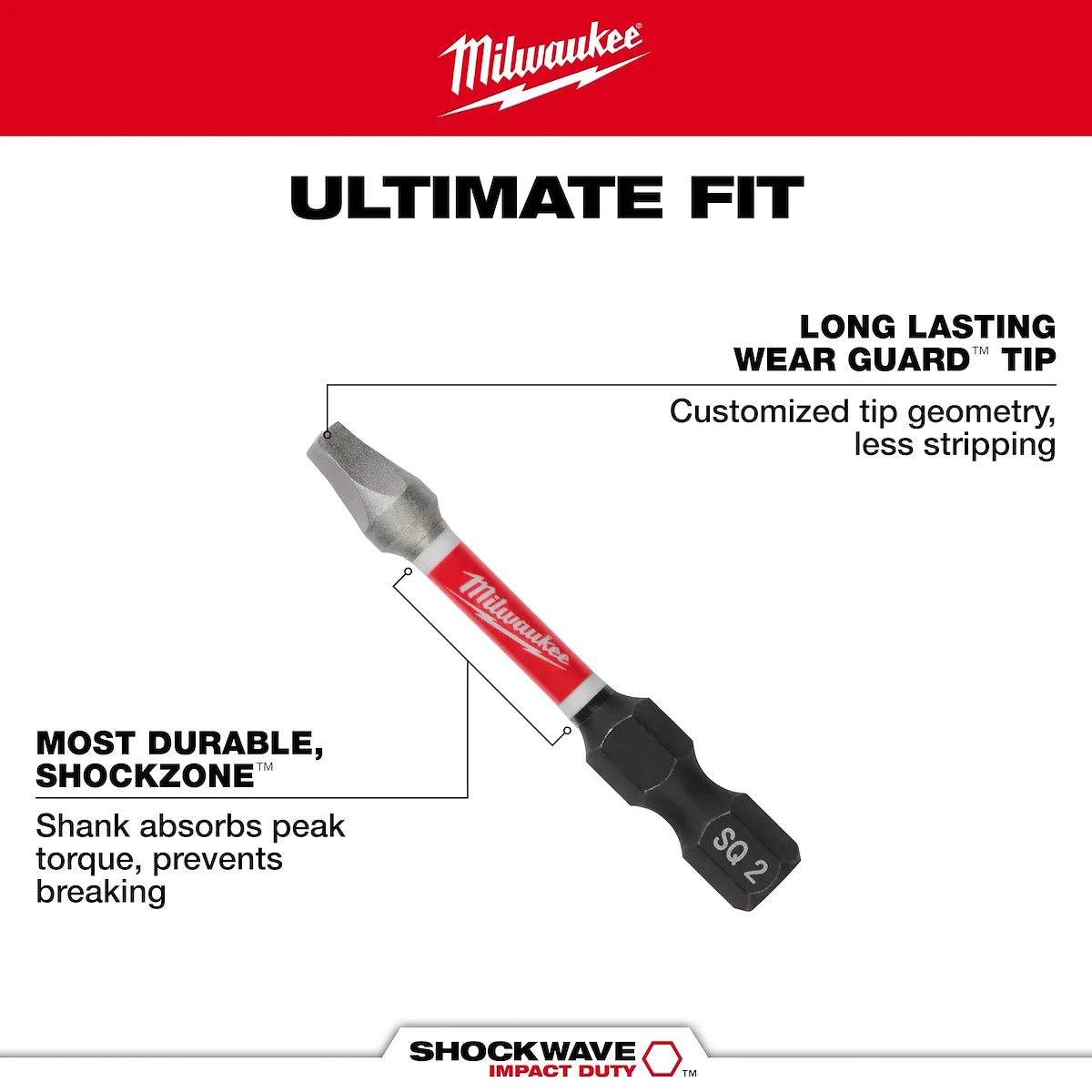Milwaukee SHOCKWAVE Impact Duty 3-1/2" SQ1 Bit (2 PK) 48-32-4670 | SQ1 Drive, 2-Piece