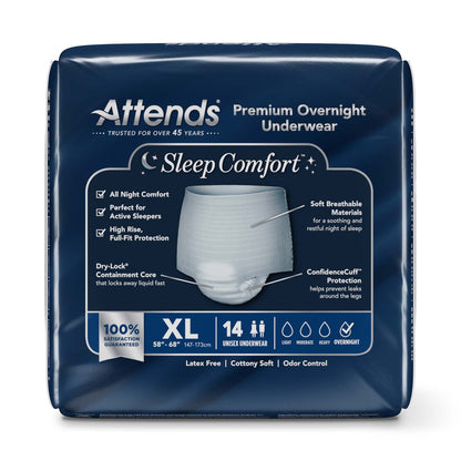 Attends® Sleep Comfort Premium Overnight Underwear, Extra Large, 58 – 68 Inches