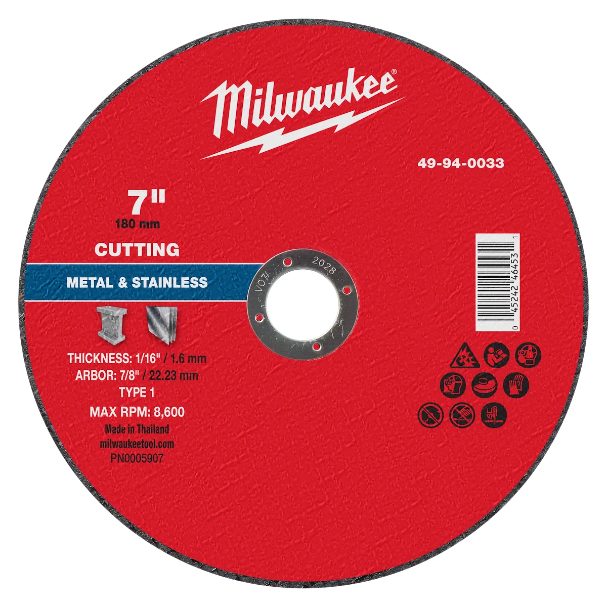Milwaukee 7" x 1/16" x 7/8" Metal Cut Off Wheel -Type 1 49-94-0033