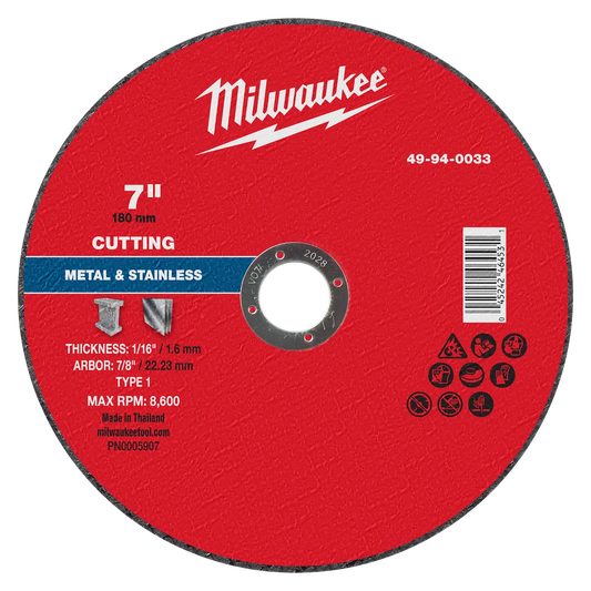 Milwaukee 7" x 1/16" x 7/8" Metal Cut Off Wheel -Type 1 49-94-0033
