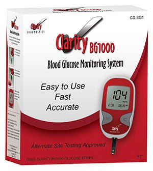 Clarity Diagnostic BG1000 Blood Glucose Meter 5 Second Results Stores up to 300 Results No Coding Required