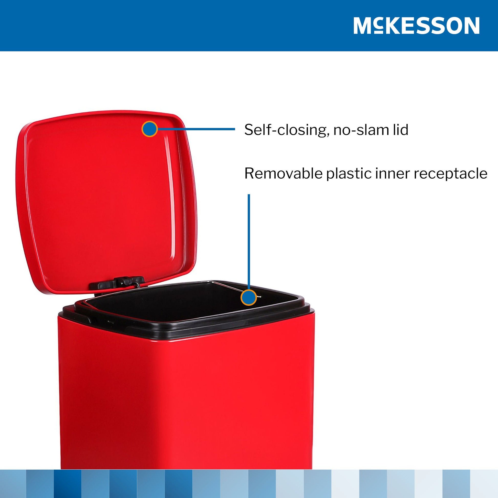 McKesson Trash Can with Plastic Liner, Square, Steel, Red