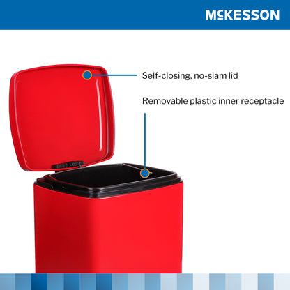 McKesson Trash Can with Plastic Liner, Square, Steel, Red