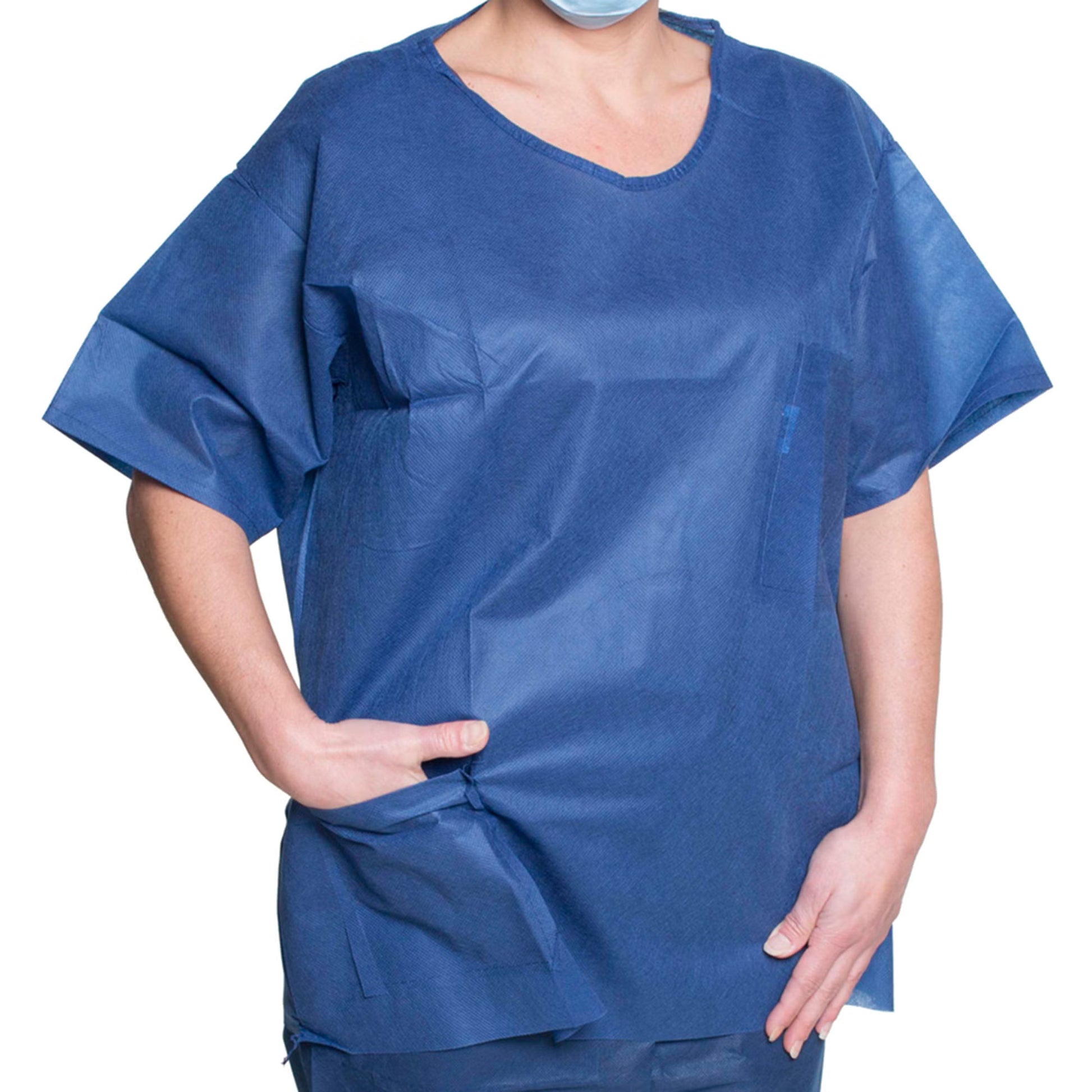 Dukal Spunbond Polypropylene Scrub Shirt, Large, Dark Blue