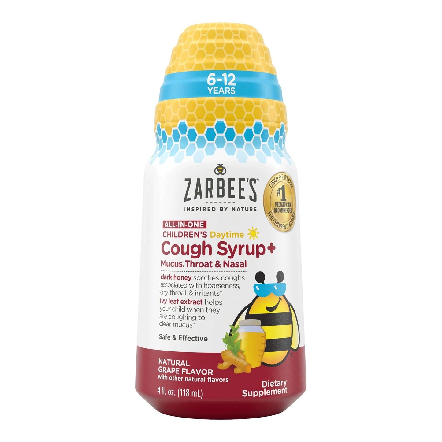 Zarbee's All-In-One Children's Daytime Cough Syrup, Mucus, Throat & Nasal, Grape
