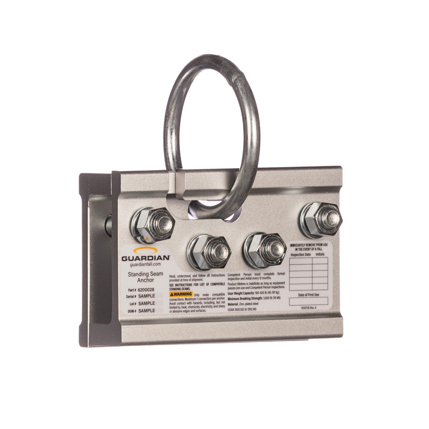 Guardian Fall Protection Standing Seam Anchor 10600-ORS