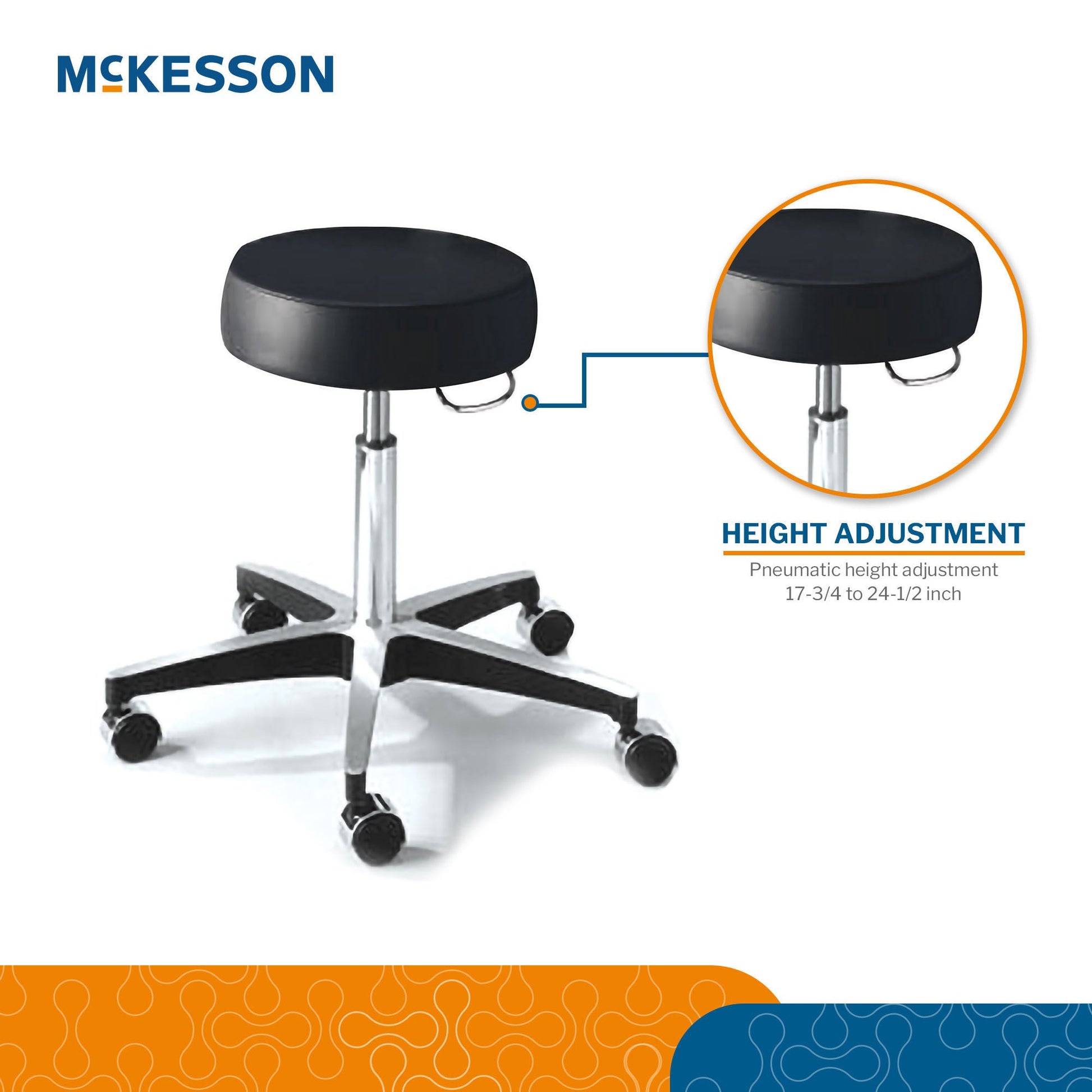 McKesson Round Pneumatic Exam Stool, Black, without Backrest