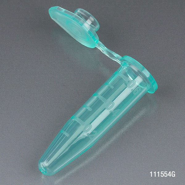 Microcentrifuge Tubes, PP, Attached Snap Cap, Graduated — Green, 0.5/1.5/2.0 mL, 500/Bag | Globe Scientific
