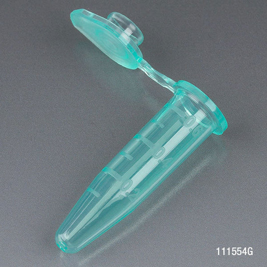 Microcentrifuge Tubes, PP, Attached Snap Cap, Graduated — Green, 0.5/1.5/2.0 mL, 500/Bag | Globe Scientific