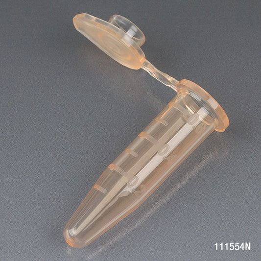 Microcentrifuge Tubes, PP Attached Snap Cap, Graduated — 0.5–2.0 mL, Orange, 500/Bag | Globe Scientific