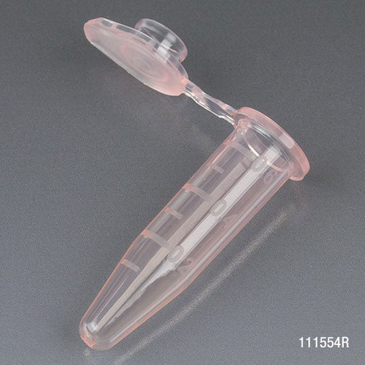 Microcentrifuge Tubes, PP, Attached Snap Cap, Graduated Red — 0.5–2.0 mL, 500/Stand | Globe Scientific