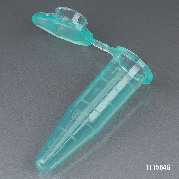 Microcentrifuge Tubes, PP, Attached Snap Cap, Graduated — Green, 0.5/1.5/2.0 mL, 500/Bag | Globe Scientific