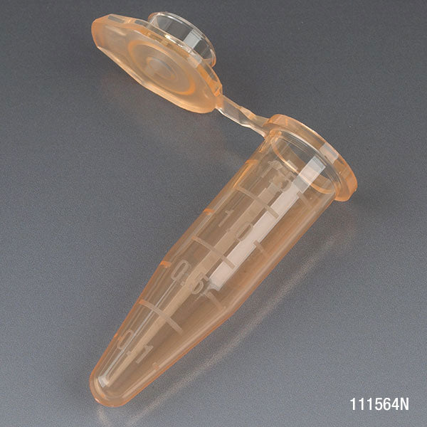 Microcentrifuge Tubes, PP Attached Snap Cap, Graduated — 0.5–2.0 mL, Orange, 500/Bag | Globe Scientific