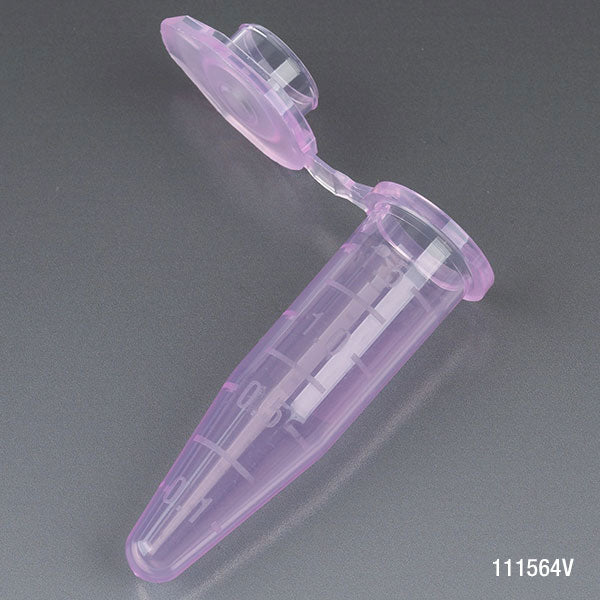 Microcentrifuge Tubes, Attached Snap Cap, Graduated PP — 0.5–2.0 mL, Violet, 500/Pack | Globe Scientific