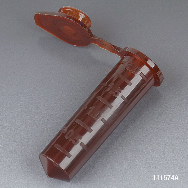 Amber Microcentrifuge Tubes, PP, Attached Snap Cap, Graduated — 0.5–2.0 mL, 500/Bag | Globe Scientific