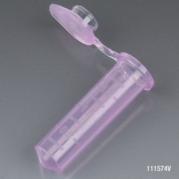 Microcentrifuge Tubes, Attached Snap Cap, Graduated PP — 0.5–2.0 mL, Violet, 500/Pack | Globe Scientific