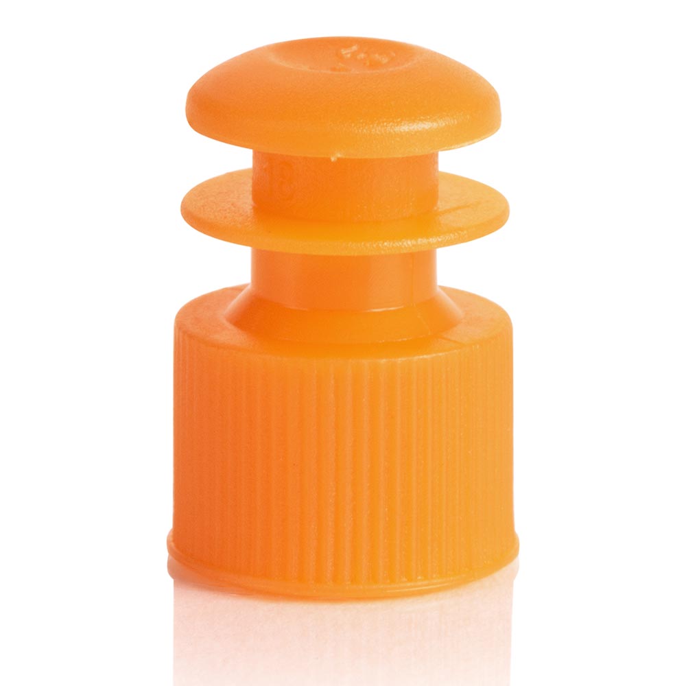 Flange Plug Caps for Culture & Test Tubes, Orange PE — 12, 13 & 16 mm, 1000/Case | Globe Scientific