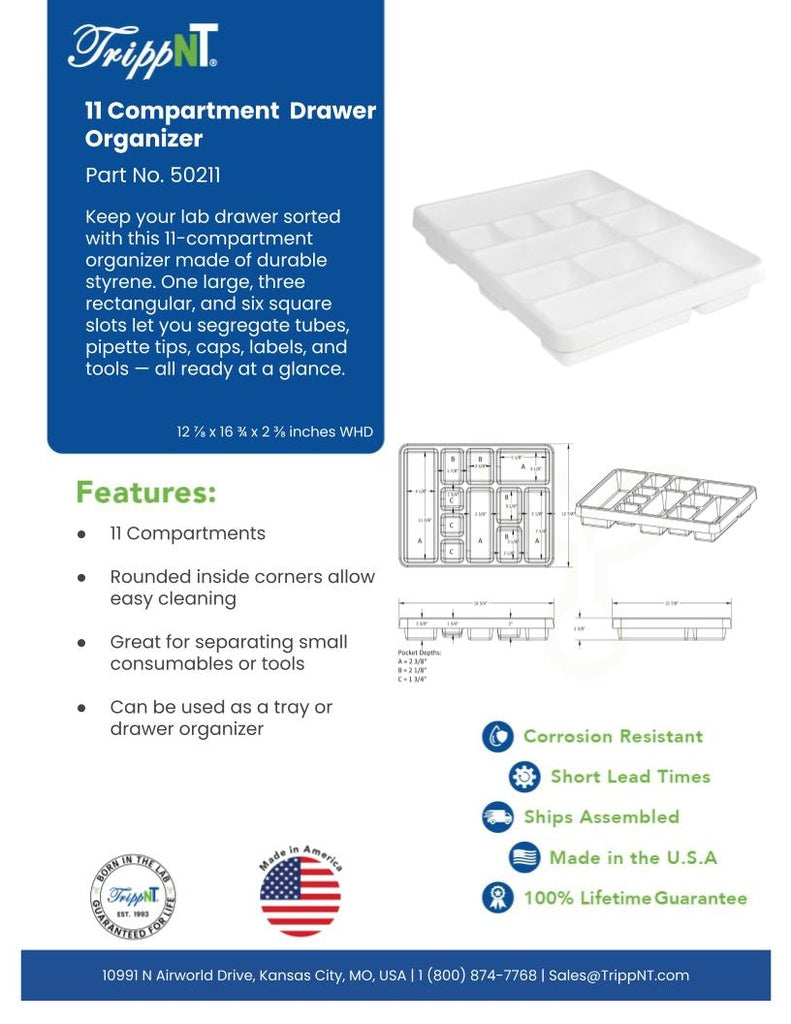 TrippNT 50211 11 Compartment Drawer Organizer - Lab Cart Workstation Context Lifestyle Shot