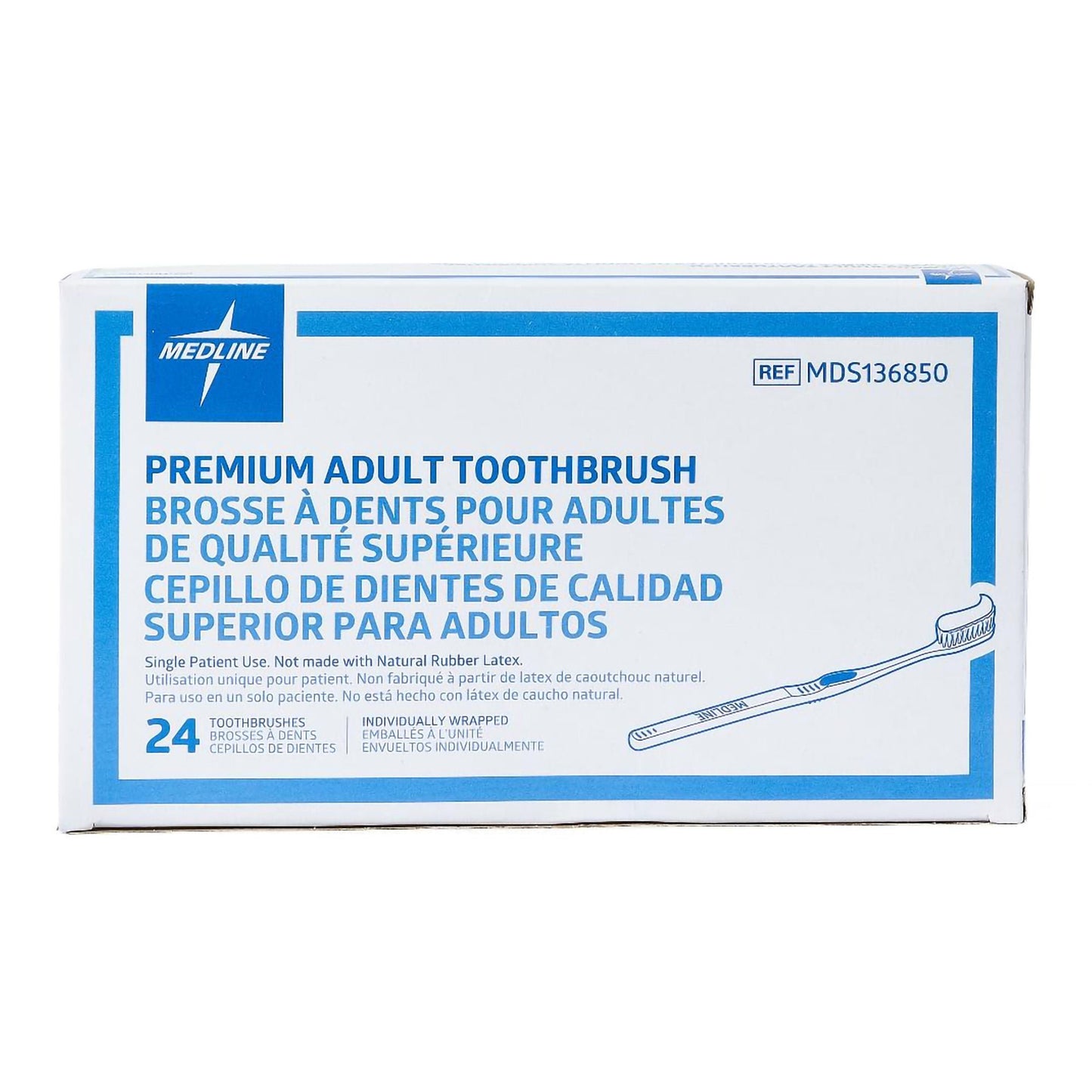 Medline Toothbrush Blue / White Adult Soft