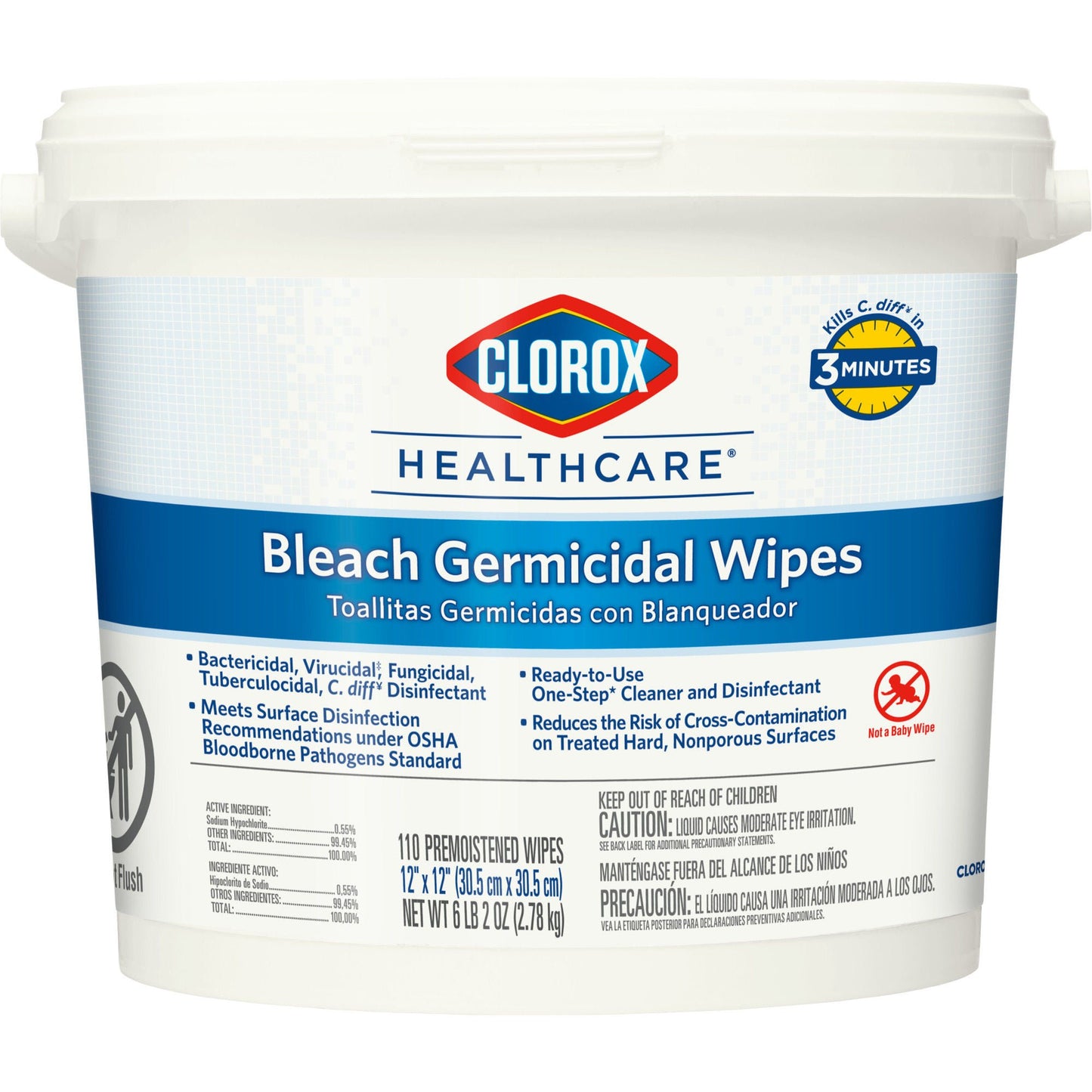 Clorox Healthcare® Bleach Germicidal Wipes, Bucket, .