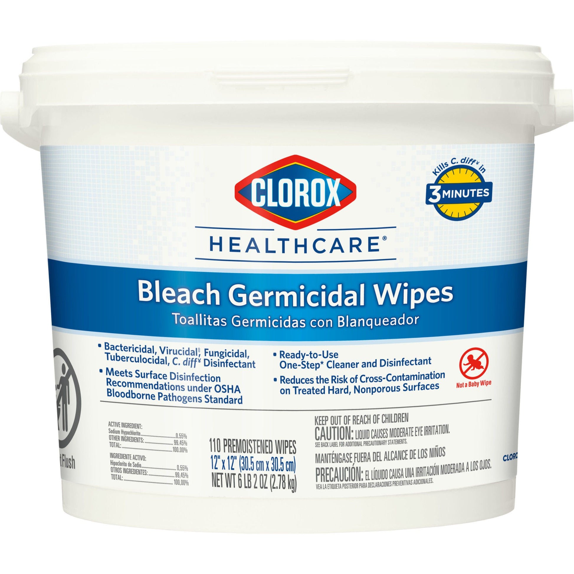 Clorox Healthcare® Bleach Germicidal Wipes, Bucket, .