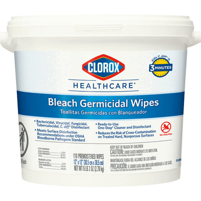 Clorox Healthcare® Bleach Germicidal Wipes, Bucket, .
