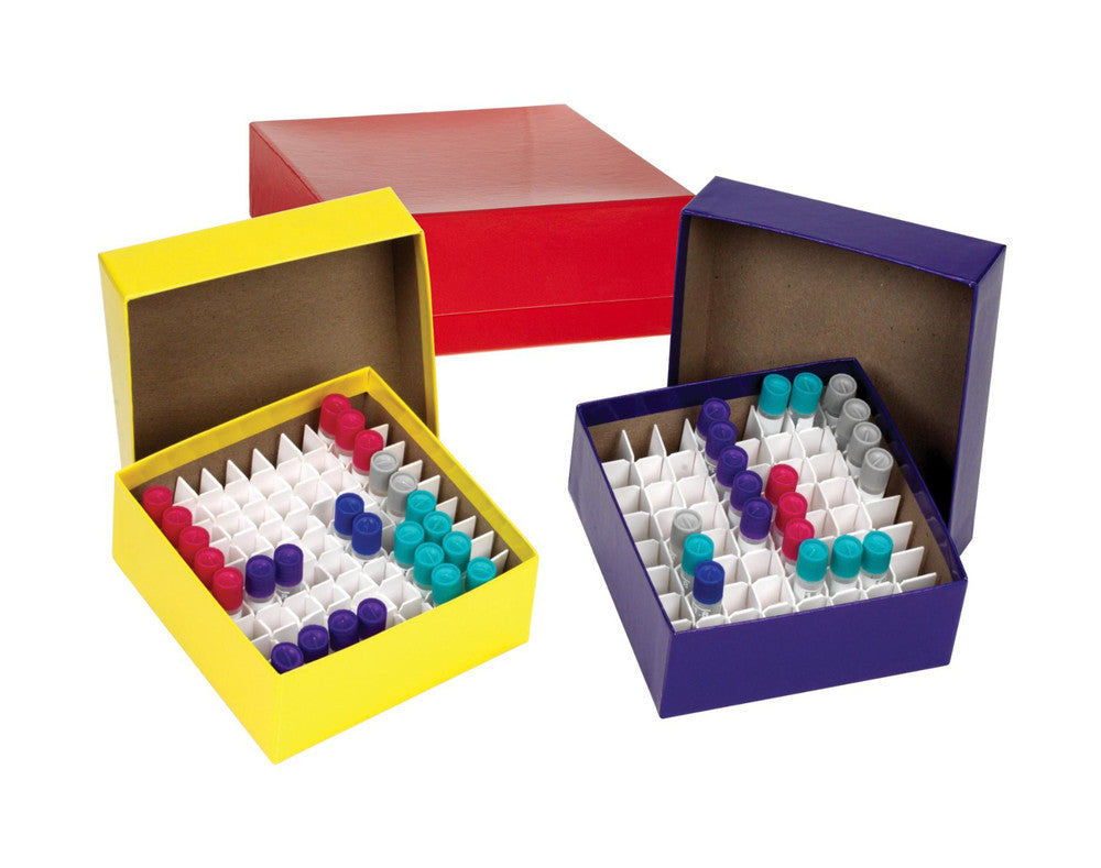 Heathrow Scientific 50 mm Cardboard Cryogenic Box HS2860, Pack of 12 — Assorted (Blue/Red/Yellow), HS2860C