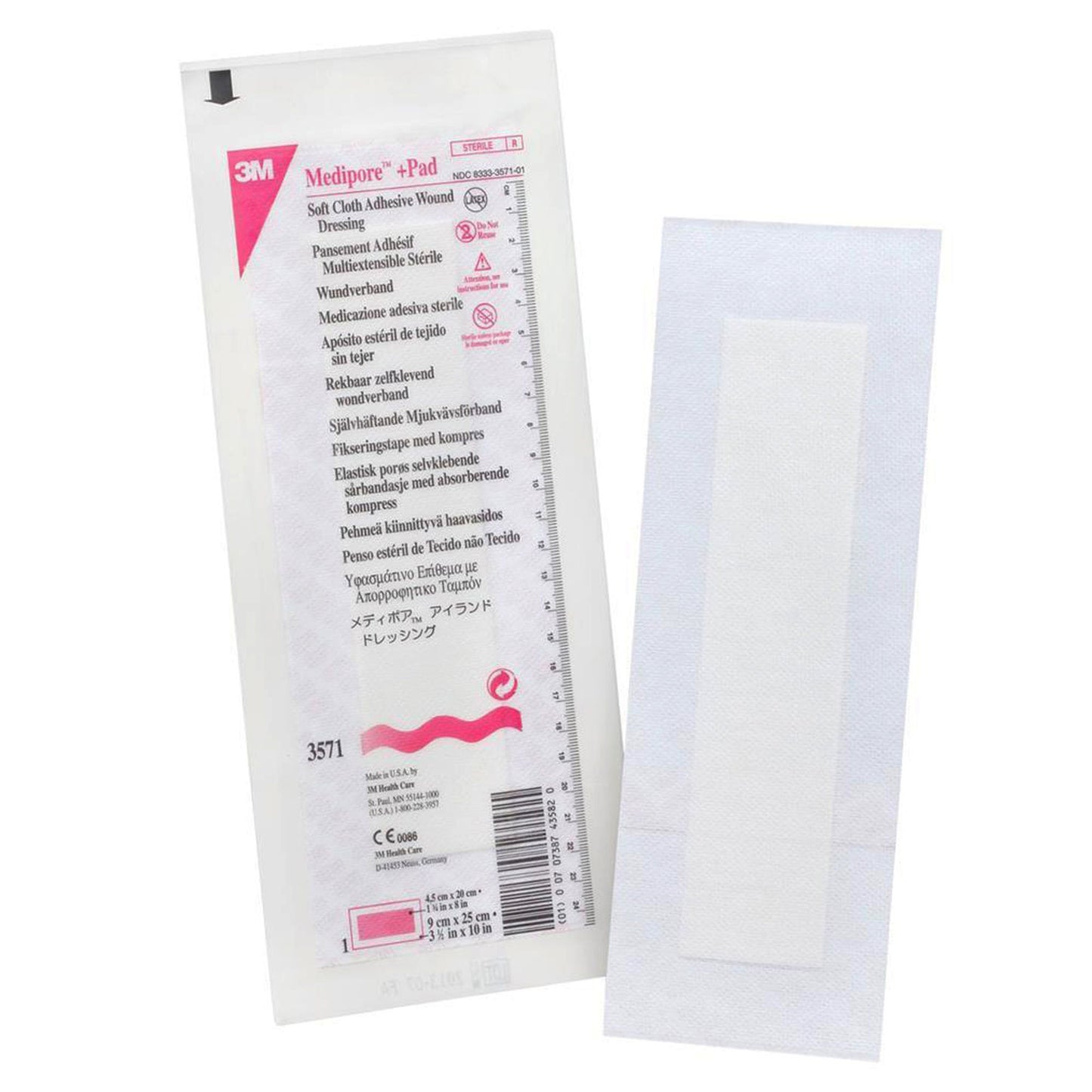 3M™ Medipore™ + Pad Soft Cloth Adhesive Dressing