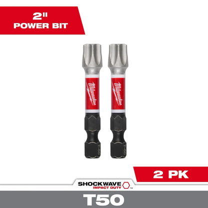 Milwaukee SHOCKWAVE Impact Duty 2" T50 Impact Bits 2Pk 48-32-6002 | T50 Drive