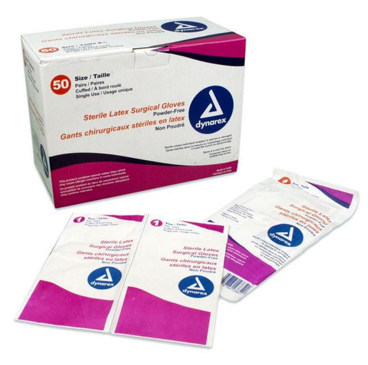Sterile Dynarex Latex Surgical Gloves, Ivory