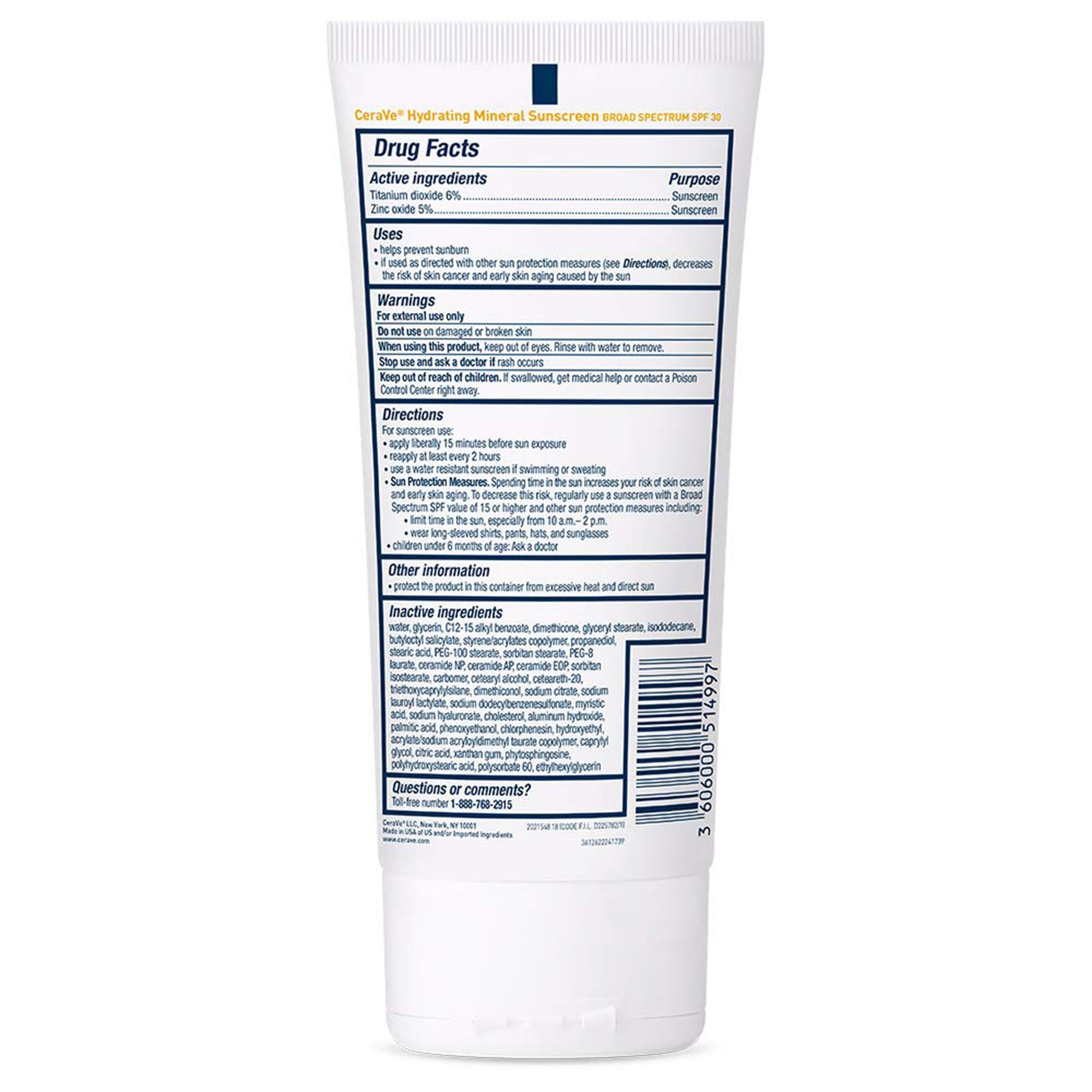 CeraVe® Hydrating Mineral Sunscreen for Body SPF 30, Tube