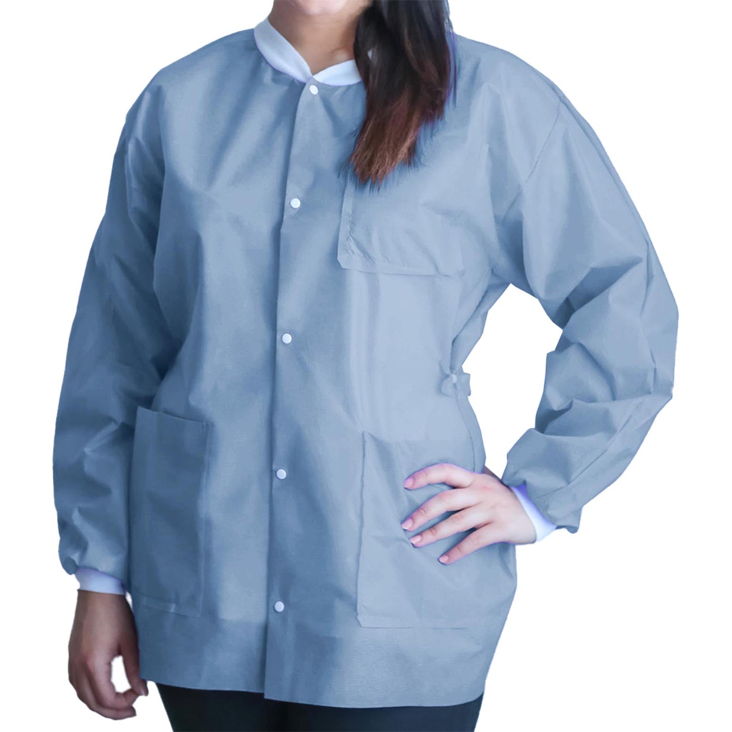 FitMe Lab Jacket Ceil Blue Medium Hip Length 3-Layer SMS Disposable