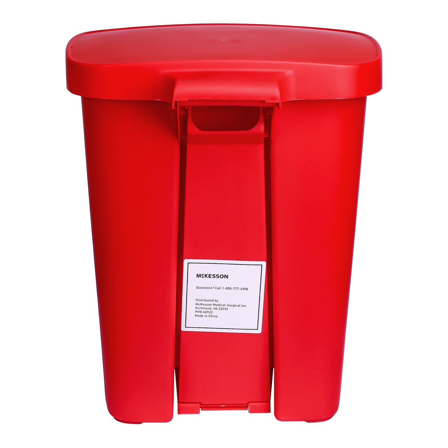 McKesson Waste Can with Step-On Pedal, Plastic, Red, x 18.9 Inch