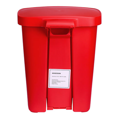 McKesson Waste Can with Step-On Pedal, Plastic, Red, x 18.9 Inch