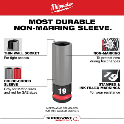 Milwaukee SHOCKWAVE Impact Duty 1/2 Drive SAE & Metric 9PC Lug Nut Wheel Socket Set 49-66-7832 | 1/2 in Drive, 9-Piece