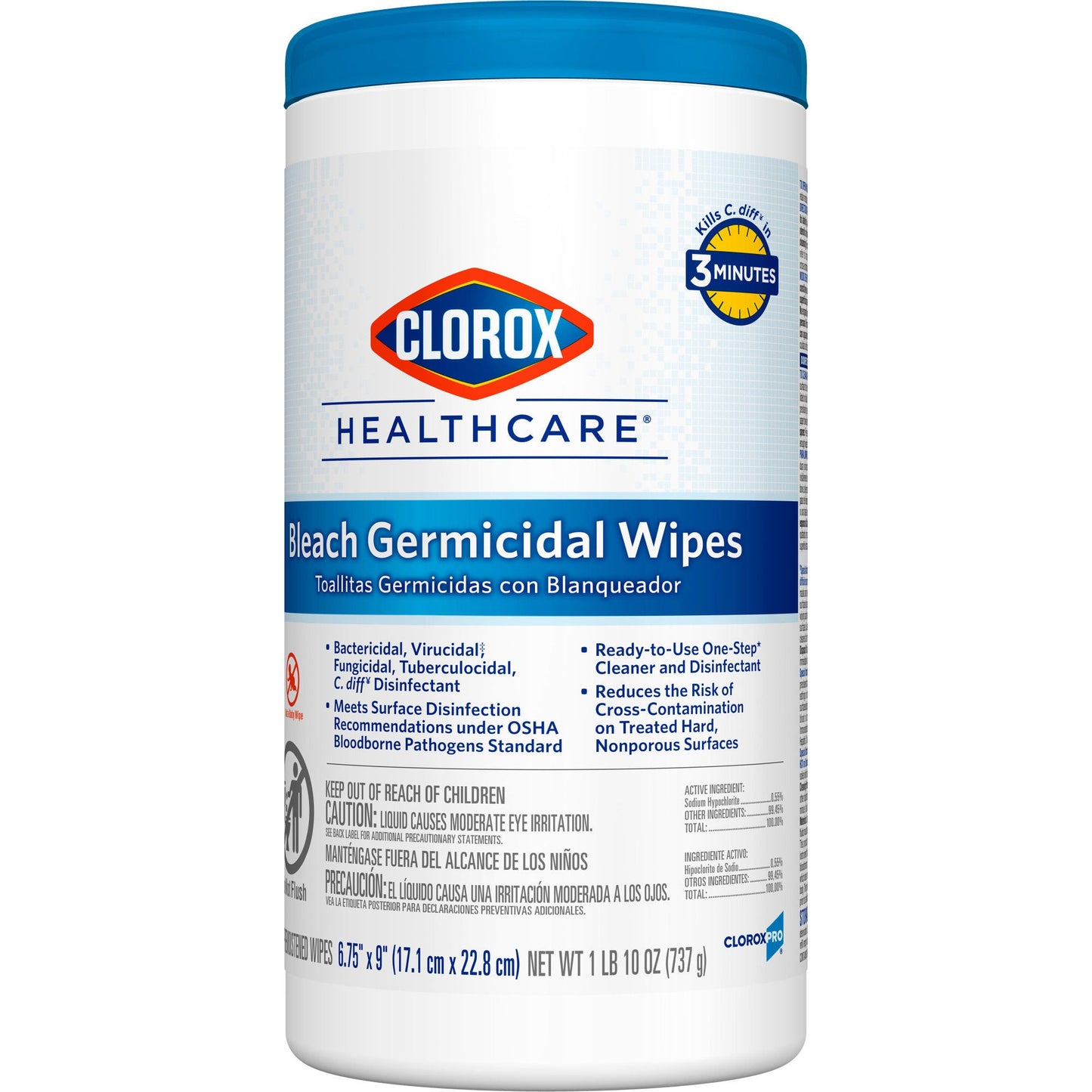 Clorox Healthcare® Bleach Germicidal Wipes, Canister, .