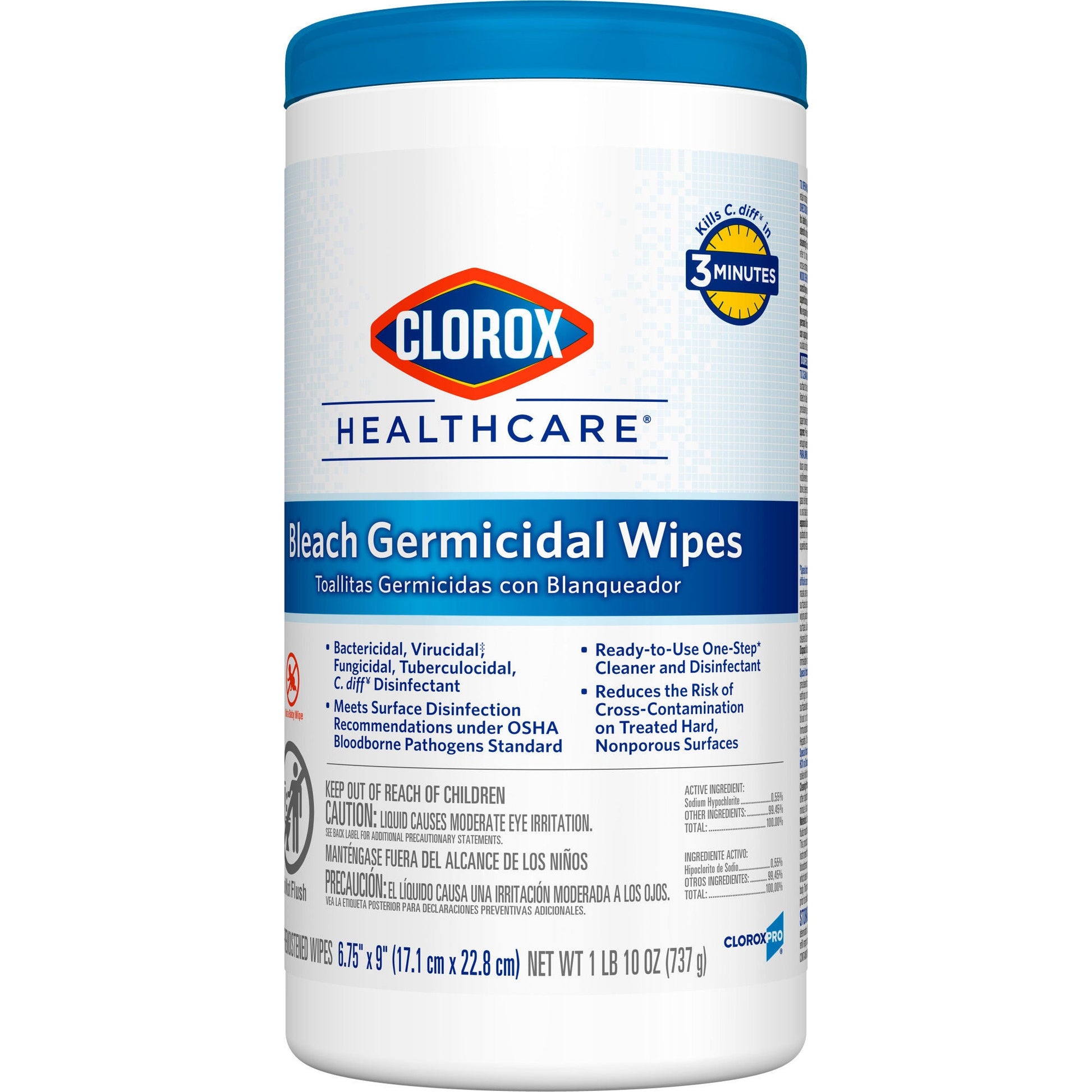 Clorox Healthcare® Bleach Germicidal Wipes, Canister, .