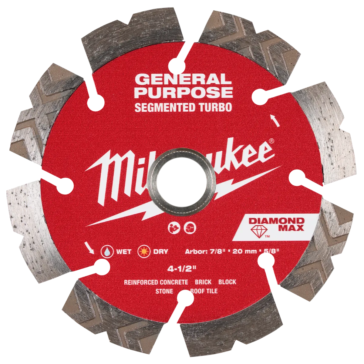 Milwaukee 4-1/2" DIAMOND MAX Segmented Turbo, General Purpose Diamond Blade 49-93-9004 | Diamond Coated