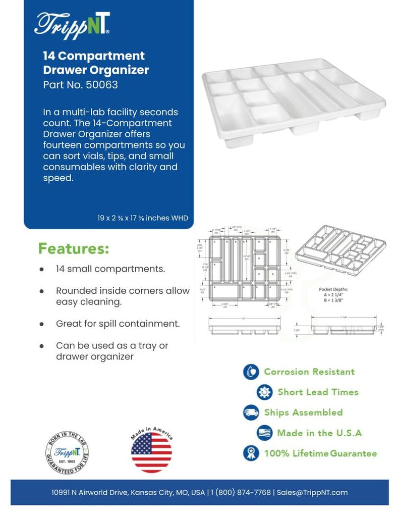 TrippNT 50063 14 Compartment Drawer Organizer - Lab Workstation Context Lifestyle Shot