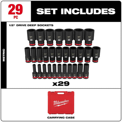 Milwaukee 29PC SHOCKWAVE Impact Duty 1/2" Drive Metric Deep 6 Point Socket Set 49-66-6294