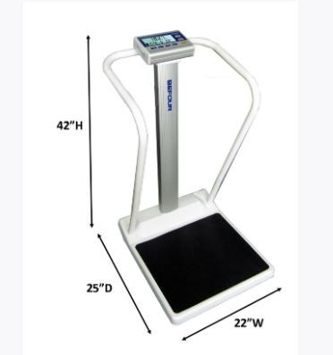 Befour Physician Scale with Handrail Digital Display 1000 lbs. / 454 kg Capacity Silver Battery Operated