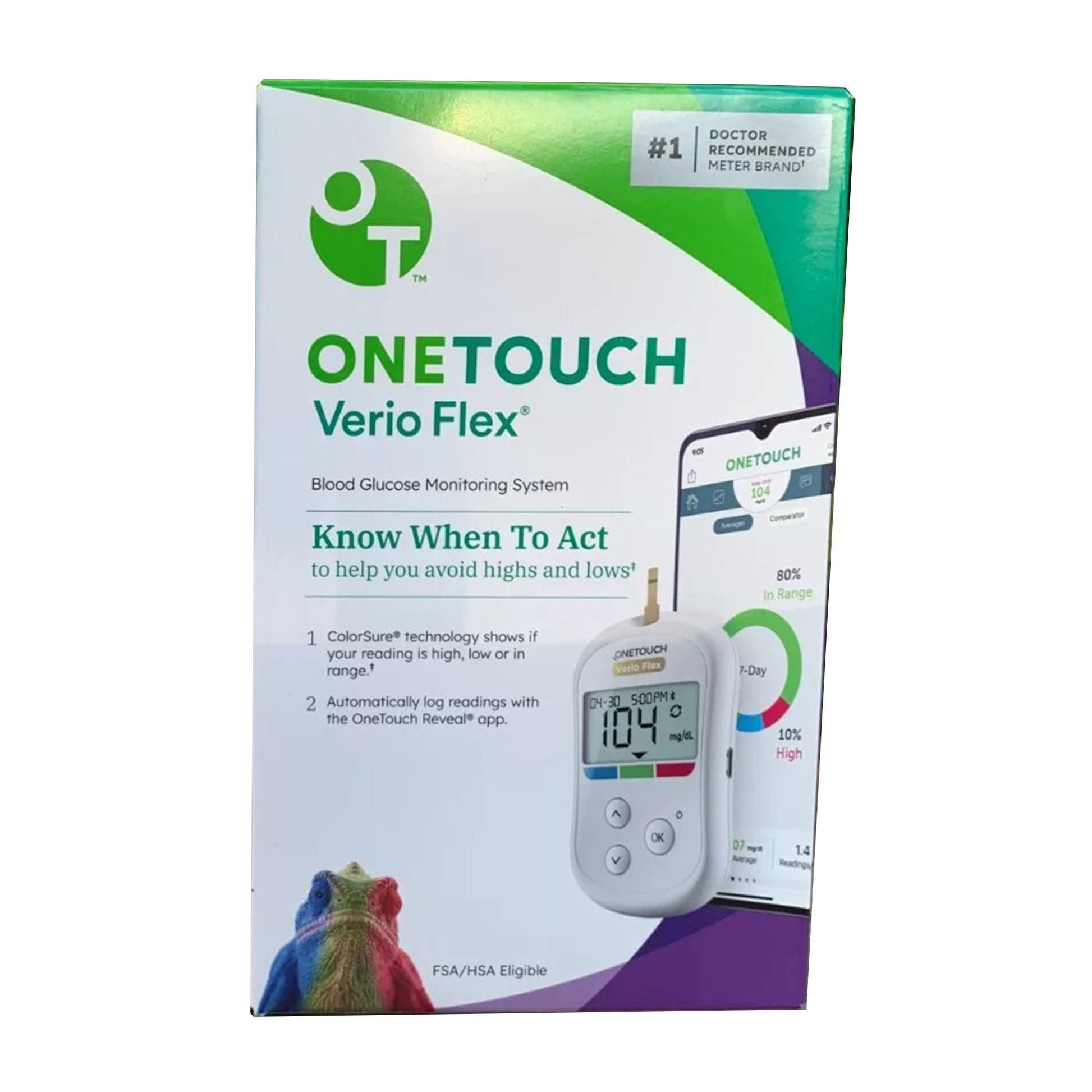 OneTouch Verio Flex Blood Glucose Meter 5 Seconds 500 Test Results Requires Coding