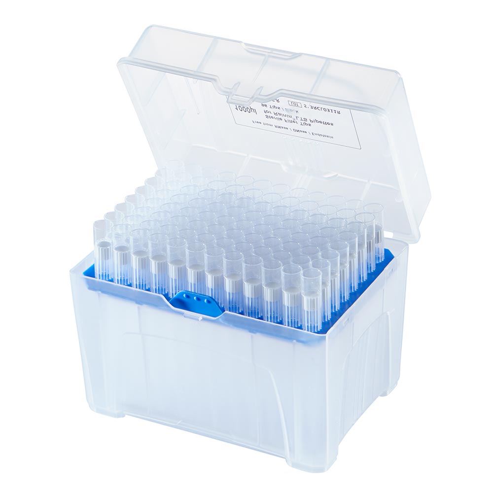 1000 µL PosiStop Filter Pipette Tips, Graduated, Sterile & Non-Sterile — Bulk Bag, Racked & GreenRack, 1000/Bag & 576/Box | Globe Scientific