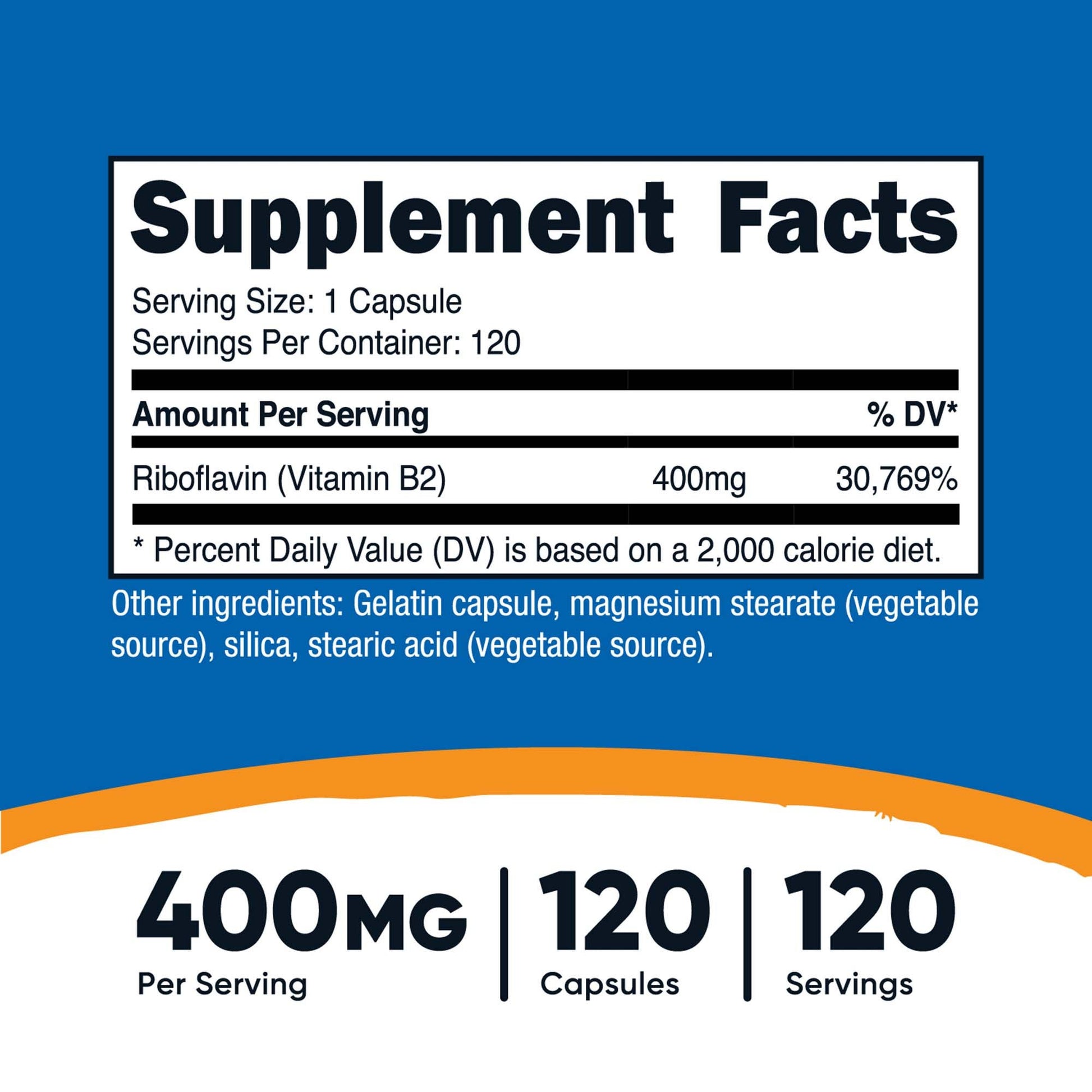 nutricost Vitamin B2 Riboflavin Dietary Supplement Vitamin B2 400 mg Strength Capsule