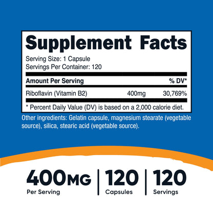 nutricost Vitamin B2 Riboflavin Dietary Supplement Vitamin B2 400 mg Strength Capsule