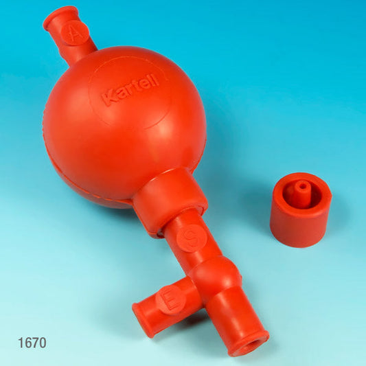 Pipette Filler, Synthetic Rubber with Adapter, Red — Three-Valve Bulb, 1/Each | Globe Scientific