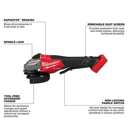 Milwaukee M18 FUEL 4-1/2"-6" Braking Grinder, Paddle Switch 3670-20 | M18 Battery, Glass Filled Nylon