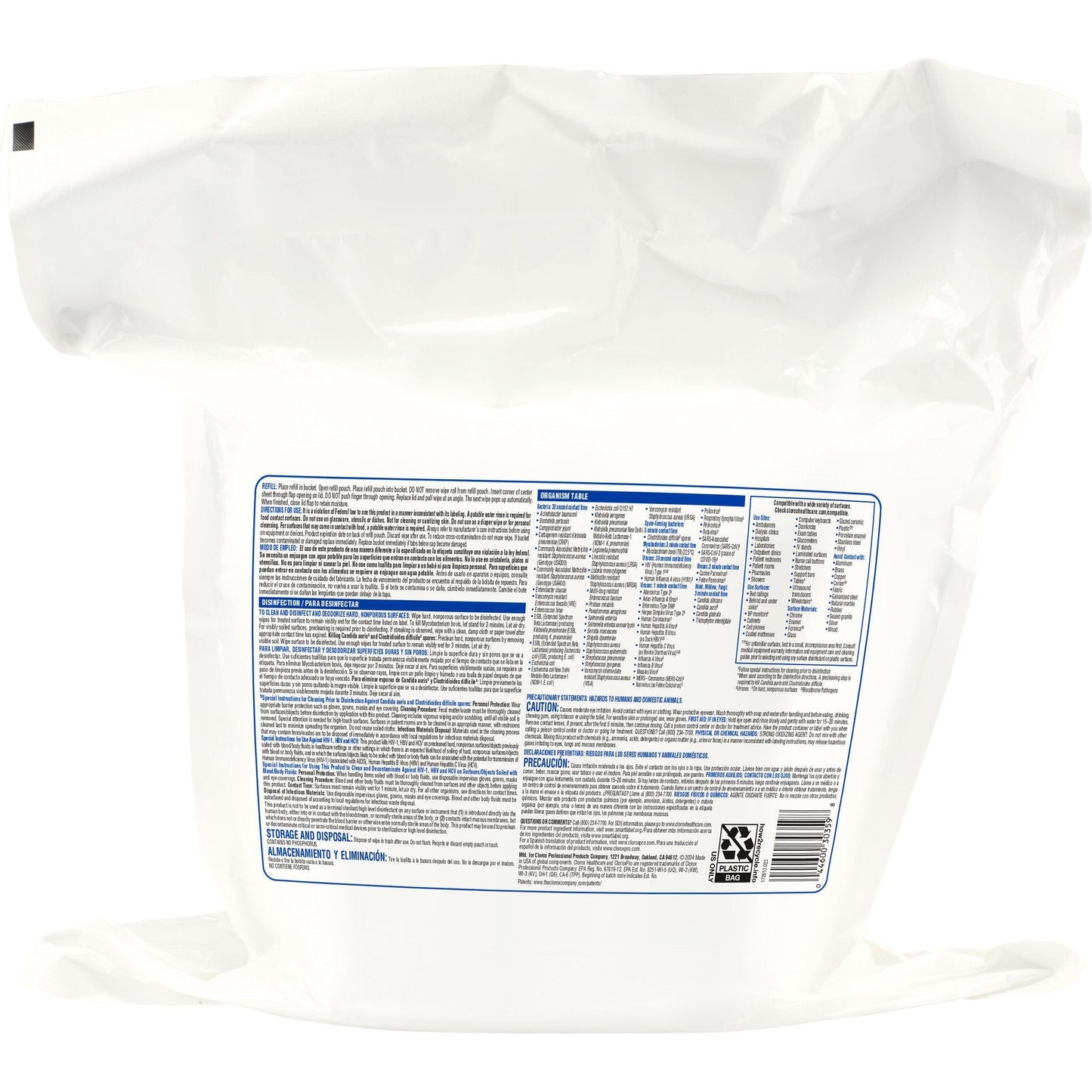 Clorox Healthcare® Bleach Germicidal Wipes, Refill Pouch, .
