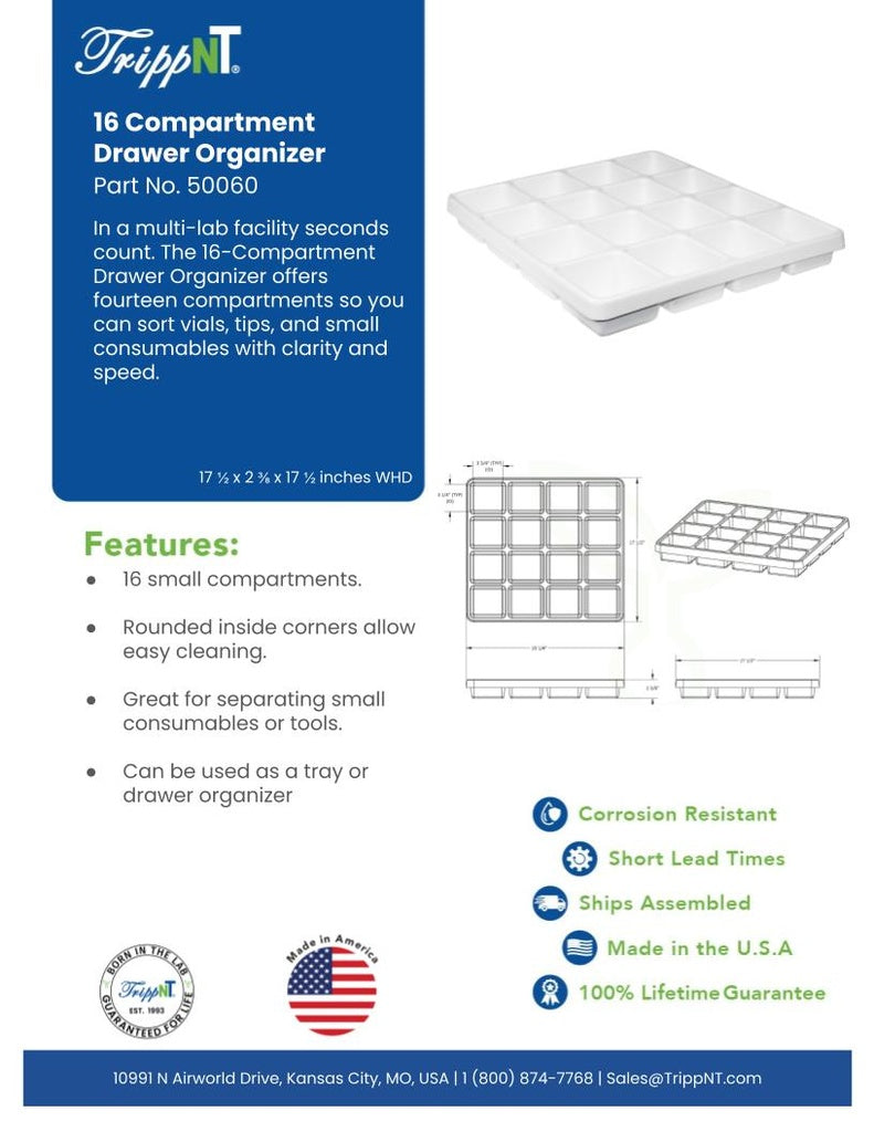 TrippNT 50060 16 Compartment Drawer Organizer Laboratory Environment Lifestyle