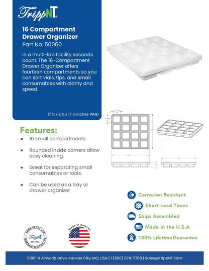 TrippNT 50060 16 Compartment Drawer Organizer Laboratory Environment Lifestyle